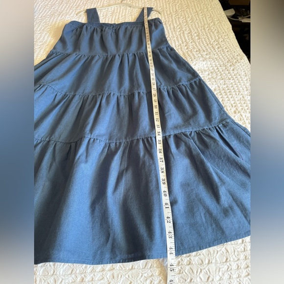Margaret O’Leary Cotton Tiered Midi Dress Blue Sleeveless Strappy Size Small NWT - Picture 3 of 13